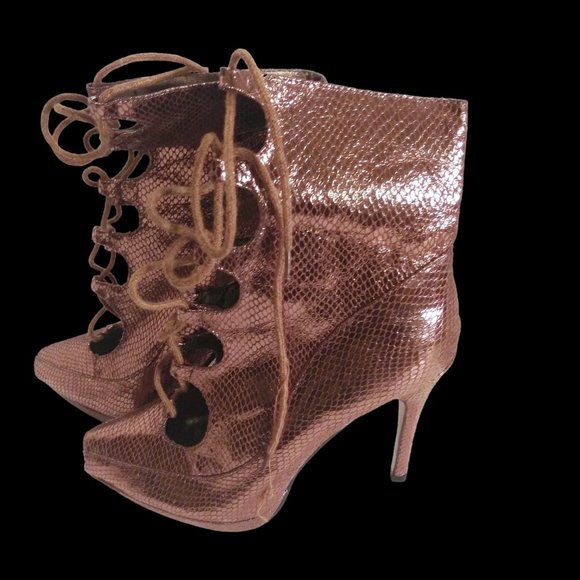 Stiletto Ankle Boots, Size 9 Boots, Vintage Boots, Peep Toe Lace-Up Ankle Boot - Picture 5 of 9